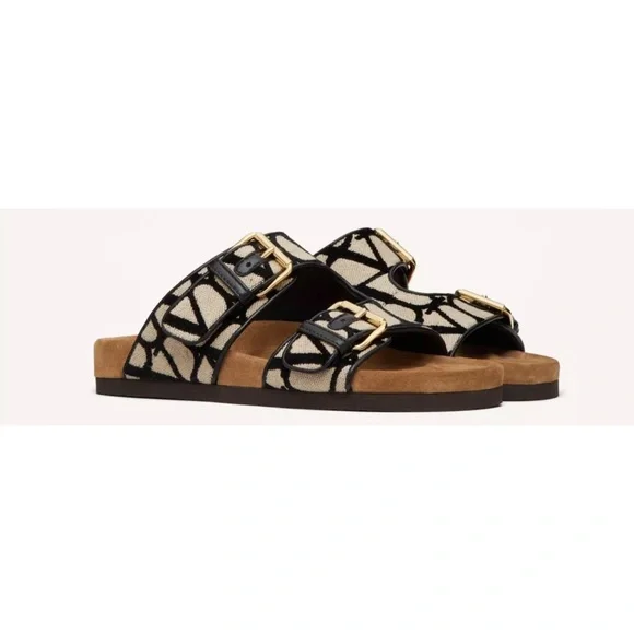 ♥️SOLD!! Valentino FUSSFRIEND SLIDE SANDAL IN TOILE ICONOGRAPHE FABRIC size 38 - Picture 2 of 8